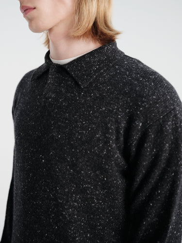 Auralee - Cashmere Nep Knit Polo in Mix Black