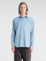 Auralee - Cotton Silk Stripe Shirt in Sax Blue Stripe