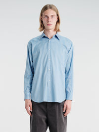 Auralee - Cotton Silk Stripe Shirt in Sax Blue Stripe