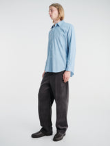Auralee - Cotton Silk Stripe Shirt in Sax Blue Stripe