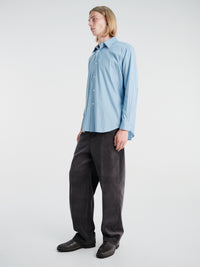 Auralee - Cotton Silk Stripe Shirt in Sax Blue Stripe