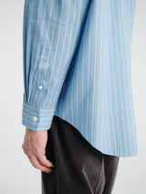 Auralee - Cotton Silk Stripe Shirt in Sax Blue Stripe