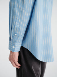 Auralee - Cotton Silk Stripe Shirt in Sax Blue Stripe