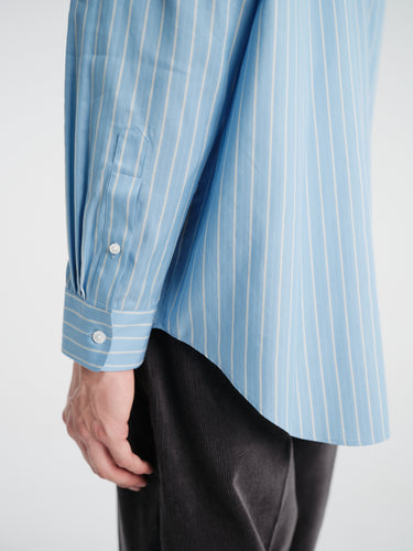 Auralee - Cotton Silk Stripe Shirt in Sax Blue Stripe