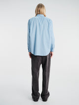 Auralee - Cotton Silk Stripe Shirt in Sax Blue Stripe