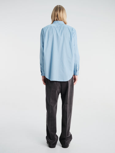 Auralee - Cotton Silk Stripe Shirt in Sax Blue Stripe