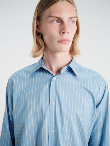 Auralee - Cotton Silk Stripe Shirt in Sax Blue Stripe