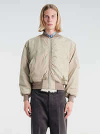 Auralee - Silk Twill Flight Blouson in Light Khaki and Ivory Beige