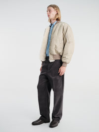Auralee - Silk Twill Flight Blouson in Light Khaki and Ivory Beige