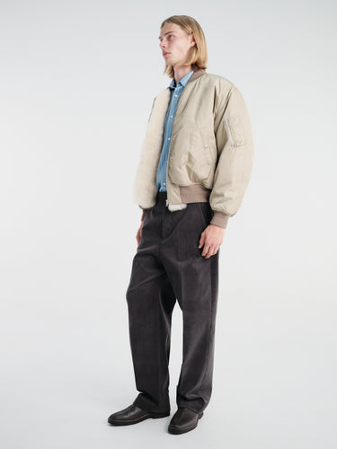 Auralee - Silk Twill Flight Blouson in Light Khaki and Ivory Beige