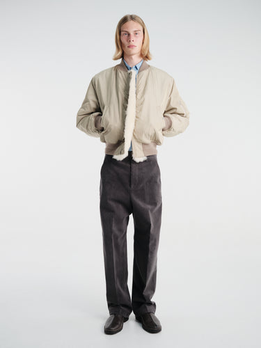Auralee - Silk Twill Flight Blouson in Light Khaki and Ivory Beige