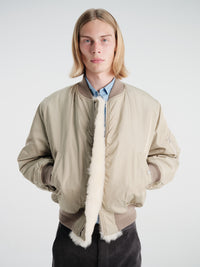 Auralee - Silk Twill Flight Blouson in Light Khaki and Ivory Beige