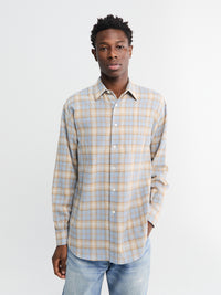Auralee - Airy Wool Check Shirt in Light Blue and Beige