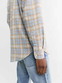 Auralee - Airy Wool Check Shirt in Light Blue and Beige