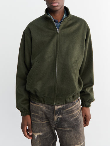 Baby Camel Flannel Zip Blouson in Dark Olive