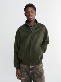 Auralee - Baby Camel Flannel Zip Blouson in Dark Olive