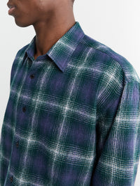 Auralee - Airy Wool Check Shirt in Forest Green and Navy