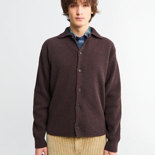 Auralee - Super Fine Wool Rib Knit Shirt Cardigan in Top Brown