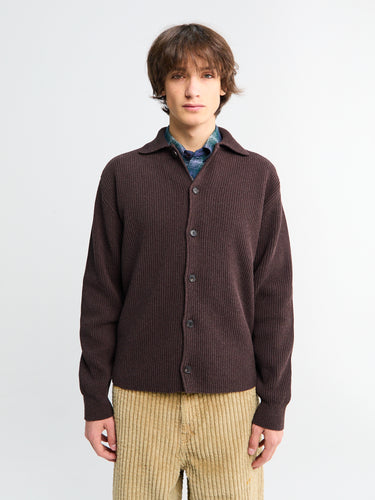 Auralee - Super Fine Wool Rib Knit Shirt Cardigan in Top Brown