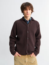 Auralee - Super Fine Wool Rib Knit Shirt Cardigan in Top Brown