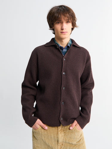 Auralee - Super Fine Wool Rib Knit Shirt Cardigan in Top Brown