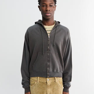 Auralee - Product Dyed Pima Light Sweat Zip Parka in Ink Black