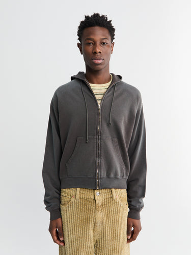 Product Dyed Pima Light Sweat Zip Parka in Ink Black