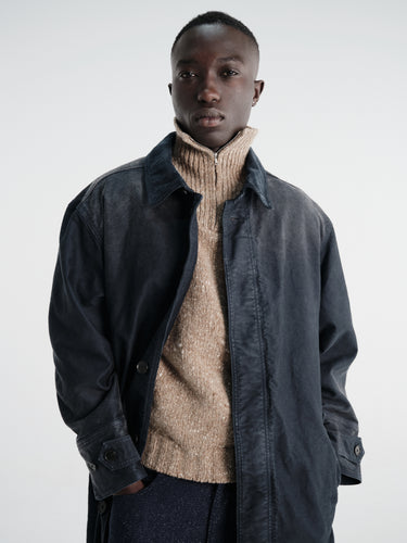 Auralee - Garment-Dyed Organic Cotton Heavy Moleskin Coat in Faded Black