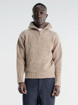 Auralee - Low-Gauge Homespun Tweed Knit Zip Turtle in Top Brown