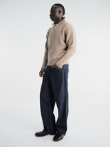 Auralee - Low-Gauge Homespun Tweed Knit Zip Turtle in Top Brown