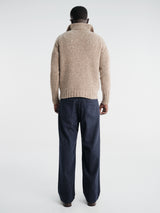 Auralee - Low-Gauge Homespun Tweed Knit Zip Turtle in Top Brown
