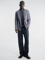 Auralee - Shetland Wool Cashmere Rib Knit in Navy Stripe