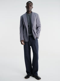 Auralee - Shetland Wool Cashmere Rib Knit in Navy Stripe