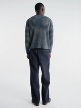 Auralee - Shetland Wool Cashmere Rib Knit in Navy Stripe