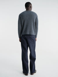 Auralee - Shetland Wool Cashmere Rib Knit in Navy Stripe