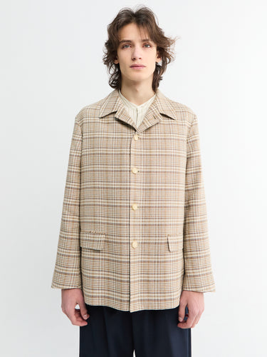Auralee - Silk Linen Nep Check Jacket in Ivory Beige Check