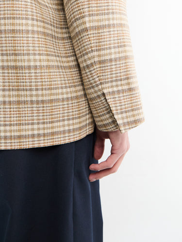 Auralee - Silk Linen Nep Check Jacket in Ivory Beige Check