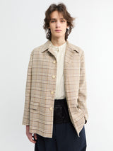 Auralee - Silk Linen Nep Check Jacket in Ivory Beige Check