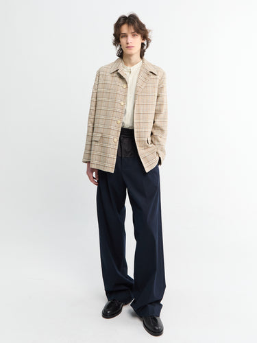 Auralee - Silk Linen Nep Check Jacket in Ivory Beige Check
