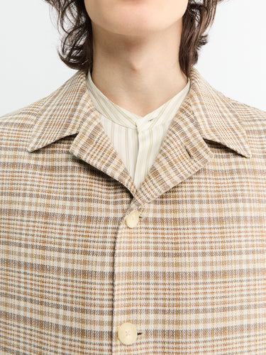 Auralee - Silk Linen Nep Check Jacket in Ivory Beige Check