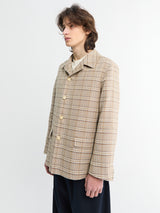 Auralee - Silk Linen Nep Check Jacket in Ivory Beige Check