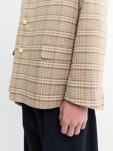 Auralee - Silk Linen Nep Check Jacket in Ivory Beige Check