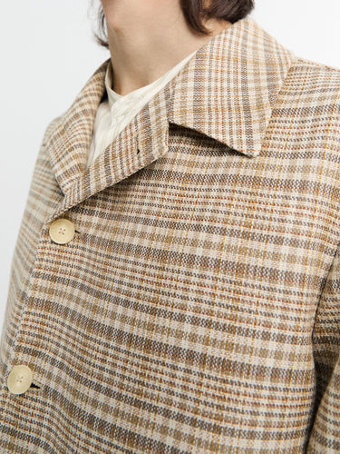 Auralee - Silk Linen Nep Check Jacket in Ivory Beige Check