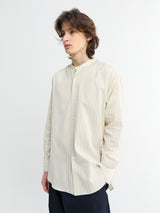 Auralee - Cotton Silk Stripe Stand Collar Shirt in Ivory Stripe
