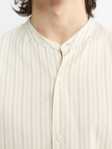 Auralee - Cotton Silk Stripe Stand Collar Shirt in Ivory Stripe