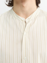 Auralee - Cotton Silk Stripe Stand Collar Shirt in Ivory Stripe