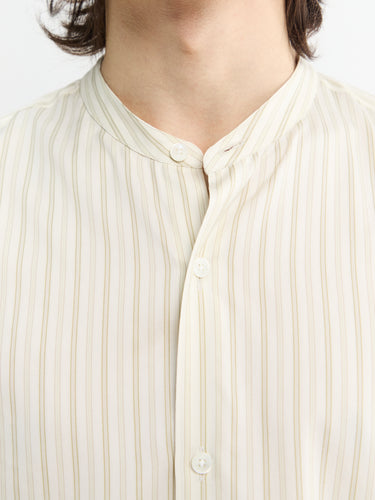 Auralee - Cotton Silk Stripe Stand Collar Shirt in Ivory Stripe