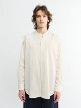 Auralee - Cotton Silk Stripe Stand Collar Shirt in Ivory Stripe