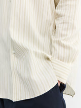 Auralee - Cotton Silk Stripe Stand Collar Shirt in Ivory Stripe