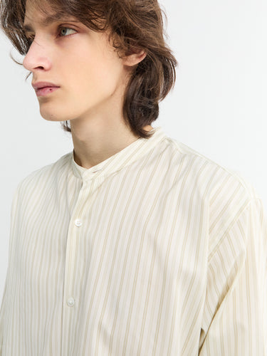 Auralee - Cotton Silk Stripe Stand Collar Shirt in Ivory Stripe